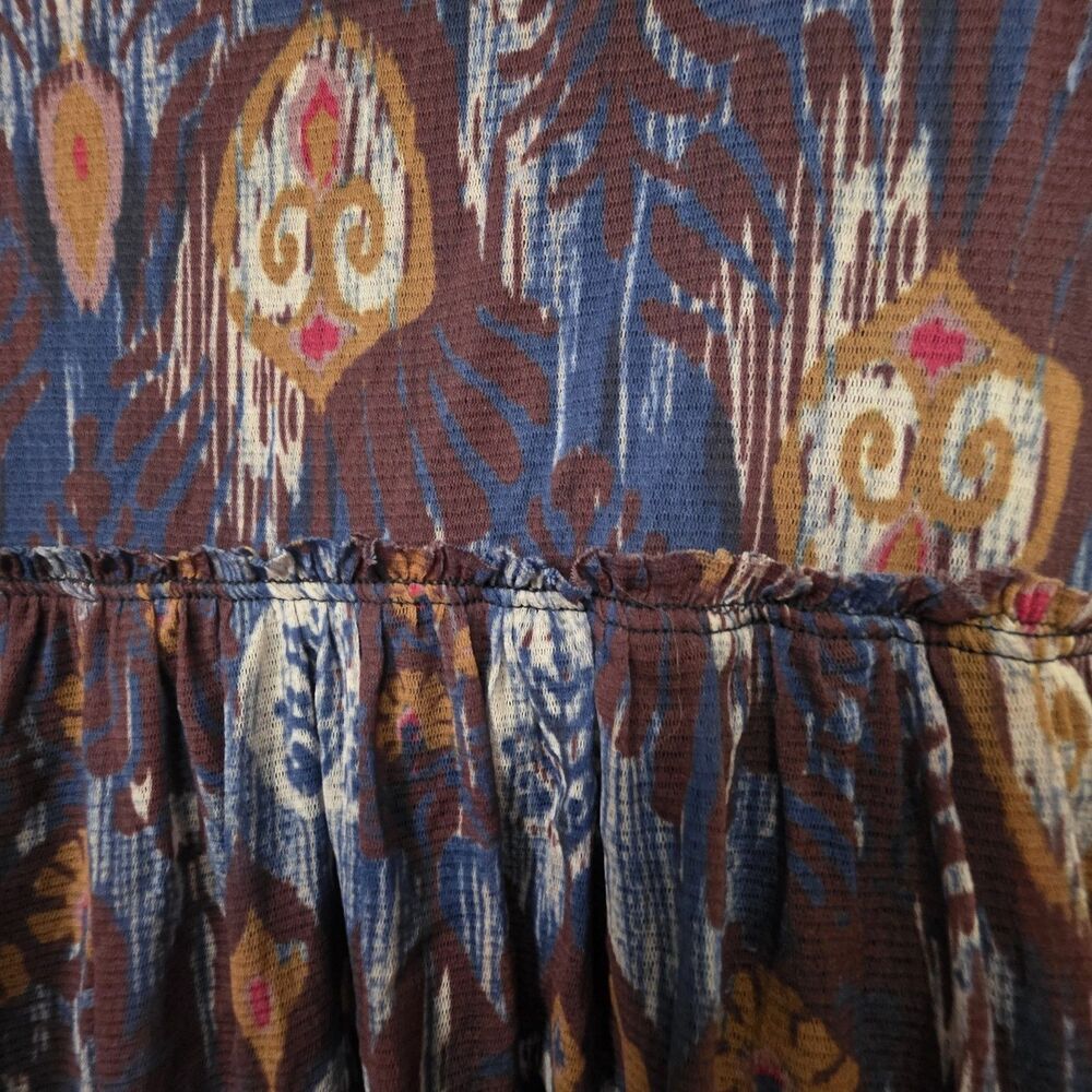Weston Wear Dress Size Small Short Sleeve Blue Brown Print Ruffle Skater Tulle - Picture 8 of 9